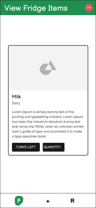 StayFresh - Food Inventory Tracker - Fridge Page